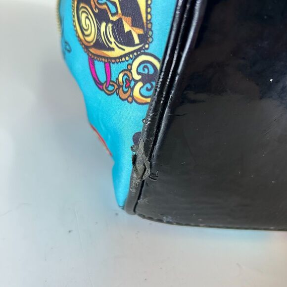 Betsey Johnson Turquoise Blue Multicolored Tea Time Print Insulated Satchel Bag - Picture 11 of 15